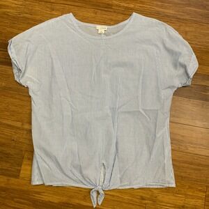 J. Crew Striped Tie Front Short‎ Sleeve Top Blue White Women's Size Small Cotton